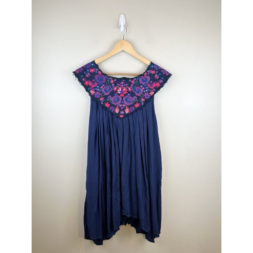 Free People In The Flowers Swing Mini Dress Size Small Embroidered Boho ‎ Z211-6